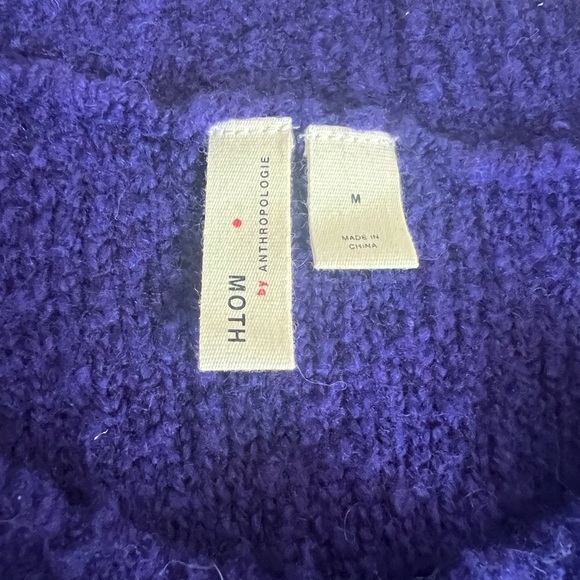 Anthropologie moth cut out neck sweater medium boucle purple grape alpaca wool - Picture 7 of 10